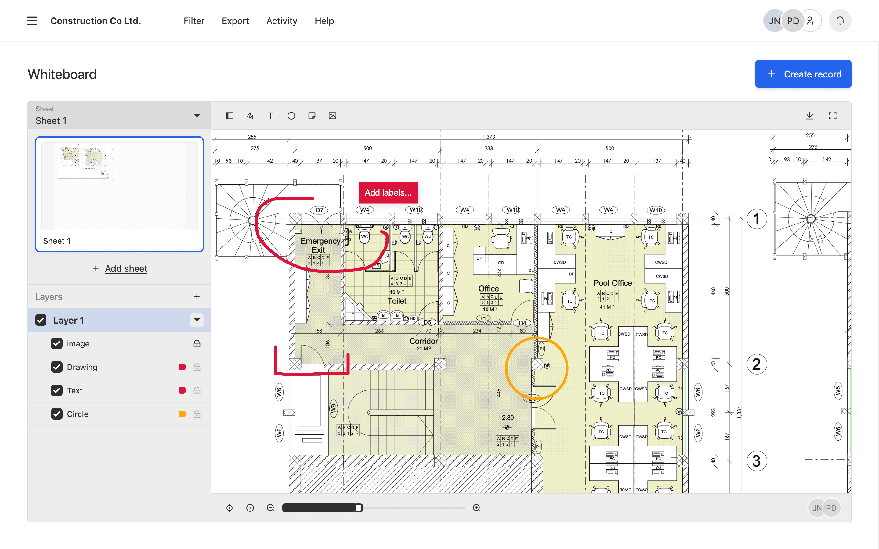 Whiteboard, drawings and floor plans - BAUSW